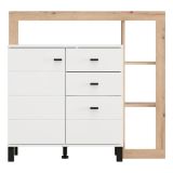 Credenza Bianco Opaco Marrone Rovere 4 Ripiani 3 Cassetti 106x35x101h cm, Un'anta - Coloni