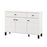Credenza Bianco Opaco Nero 2 Cassetti 3 Ripiani 116x35x78h cm, Apertura Battente, Scorrevole - Jerico