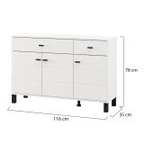 Credenza Bianco Opaco Nero 2 Cassetti 3 Ripiani 116x35x78h cm, Apertura Battente, Scorrevole - Jerico