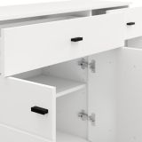 Credenza Bianco Opaco Nero 2 Cassetti 3 Ripiani 116x35x78h cm, Apertura Battente, Scorrevole - Jerico