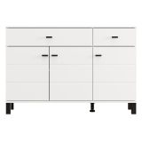 Credenza Bianco Opaco Nero 2 Cassetti 3 Ripiani 116x35x78h cm, Apertura Battente, Scorrevole - Jerico