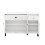 Credenza Bianco Opaco Nero 2 Cassetti 3 Ripiani 116x35x78h cm, Apertura Battente, Scorrevole - Jerico