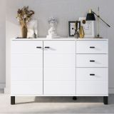 Credenza Bianco Opaco Nero 3 Cassetti 2 Ripiani 116x35x78h cm, Apertura Battente, Scorrevole - Guatav