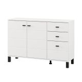 Credenza Bianco Opaco Nero 3 Cassetti 2 Ripiani 116x35x78h cm, Apertura Battente, Scorrevole - Guatav