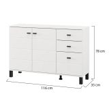 Credenza Bianco Opaco Nero 3 Cassetti 2 Ripiani 116x35x78h cm, Apertura Battente, Scorrevole - Guatav