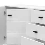 Credenza Bianco Opaco Nero 3 Cassetti 2 Ripiani 116x35x78h cm, Apertura Battente, Scorrevole - Guatav