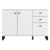Credenza Bianco Opaco Nero 3 Cassetti 2 Ripiani 116x35x78h cm, Apertura Battente, Scorrevole - Guatav