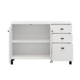 Credenza Bianco Opaco Nero 3 Cassetti 2 Ripiani 116x35x78h cm, Apertura Battente, Scorrevole - Guatav