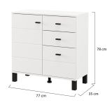 Credenza Bianco Opaco Nero 3 Cassetti 2 Ripiani 77x35x78h cm, Apertura Battente, Scorrevole - Ollant