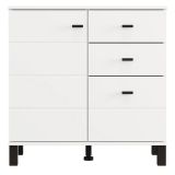 Credenza Bianco Opaco Nero 3 Cassetti 2 Ripiani 77x35x78h cm, Apertura Battente, Scorrevole - Ollant
