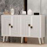 Credenza Bianco oro 2 Ripiani 4 Ante 120x30x80h cm, Effetto Geometrico - Thiene