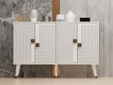 Credenza Bianco oro 2 Ripiani 4 Ante 120x30x80h cm, Effetto Geometrico - Thiene