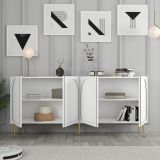 Credenza Bianco oro 2 Ripiani 4 Ante 180x35x80h cm, 4 Vani - Torno