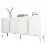 Credenza Bianco oro 2 Ripiani 4 Ante 180x35x80h cm, 4 Vani - Torno