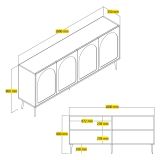 Credenza Bianco oro 2 Ripiani 4 Ante 180x35x80h cm, 4 Vani - Torno
