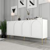 Credenza Bianco oro 2 Ripiani 4 Ante 180x35x80h cm, 4 Vani - Torno