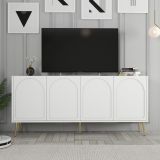 Credenza Bianco oro 2 Ripiani 4 Ante 180x35x80h cm, 4 Vani - Torno