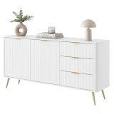 Credenza Bianco oro 3 Cassetti 2 Ripiani 163x38x81h cm, Apertura Battente, Scorrevole - Halilala