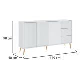 Credenza Bianco oro 3 Cassetti 2 Ripiani 179x40x98h cm, Apertura Battente, Scorrevole - Lenasi
