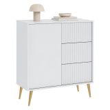 Credenza Bianco oro 3 Cassetti Apertura Battente, Scorrevole 91x40x98h cm, Un'anta - Lemihapa