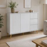 Credenza Bianco oro 3 Cassetti un Ripiano 135x40x98h cm, Apertura Battente, Scorrevole - Lemosato