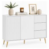 Credenza Bianco oro 3 Cassetti un Ripiano 135x40x98h cm, Apertura Battente, Scorrevole - Lemosato