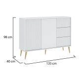 Credenza Bianco oro 3 Cassetti un Ripiano 135x40x98h cm, Apertura Battente, Scorrevole - Lemosato