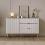 Credenza Bianco oro 3 Cassetti un Ripiano 138x38x81h cm, Apertura Battente, Scorrevole - Halilomo