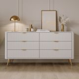 Credenza Bianco oro 6 Cassetti un Ripiano 163x38x81h cm, Apertura Scorrevole - Hali