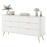 Credenza Bianco oro 6 Cassetti un Ripiano 163x38x81h cm, Apertura Scorrevole - Hali