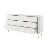 Credenza Bianco oro 6 Cassetti un Ripiano 163x38x81h cm, Apertura Scorrevole - Hali