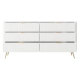 Credenza Bianco oro 6 Cassetti un Ripiano 163x38x81h cm, Apertura Scorrevole - Hali