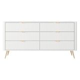 Credenza Bianco oro 6 Cassetti un Ripiano 163x38x81h cm, Apertura Scorrevole - Hali