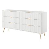 Credenza Bianco oro 6 Cassetti un Ripiano 163x38x81h cm, Apertura Scorrevole - Hali