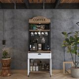 Credenza Bianco Rovere Marrone un Cassetto un Ripiano 70x40x186h cm, Apertura Battente, Scorrevole - Nemoli