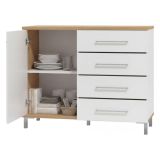 Credenza Bianco Rovere Nodi Marrone 4 Cassetti un Ripiano 108x40x87h cm, Apertura Battente e Scorrevole - Procopio
