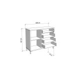 Credenza Bianco Rovere Nodi Marrone 4 Cassetti un Ripiano 108x40x87h cm, Apertura Battente e Scorrevole - Procopio