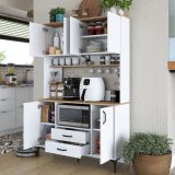 Credenza Biano Marrone 4 Ripiani 2 Cassetti 120x40x184h cm, 6 Ante - Mairag