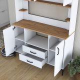 Credenza Biano Marrone 4 Ripiani 2 Cassetti 120x40x184h cm, 6 Ante - Mairag