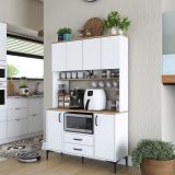 Credenza Biano Marrone 4 Ripiani 2 Cassetti 120x40x184h cm, 6 Ante - Mairag
