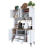 Credenza Biano Marrone 4 Ripiani 2 Cassetti 120x40x184h cm, 6 Ante - Mairag