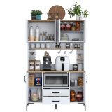 Credenza Biano Marrone 4 Ripiani 2 Cassetti 120x40x184h cm, 6 Ante - Mairag