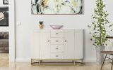 Credenza Bivongi, Buffet da soggiorno, Madia da salotto, Dispensa da cucina, 120x40 h85 cm, Crema e Bianco