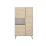 Credenza Boario, Buffet alto da soggiorno, Madia moderna da salotto a 3 ante, 81x43h135 cm, Rovere e Bianco
