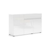 Credenza Brits, Buffet da soggiorno, Madia da salotto, Dispensa da cucina, Made in Italy, 135x38h79 cm, Bianco lucido