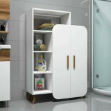 Credenza Capella, Buffet da soggiorno, Madia da salotto, Dispensa moderna da cucina, 90x32h132 cm, Bianco