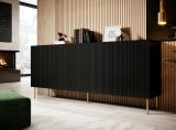 Credenza Cartaxo, Madia da salotto con quattro ante battenti, Rialzato da terra, 200x42 h82 cm, Nero