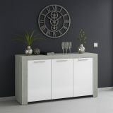 Credenza cemento e bianca porta bicchieri 144x42x80h cm 3 ante - Amaculi