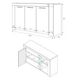 Credenza cemento e bianca porta bicchieri 144x42x80h cm 3 ante - Amaculi