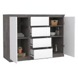 Credenza cemento e bianco lucida 120x50x90h cm 2 ante e 4 cassetti - Angelika